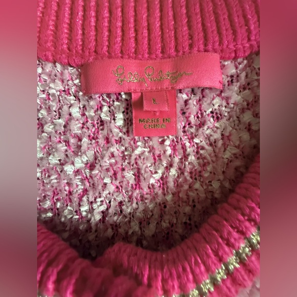 Lilly Pulitzer pink sparkle cardigan sweater-L- size down recommended - Picture 5 of 10
